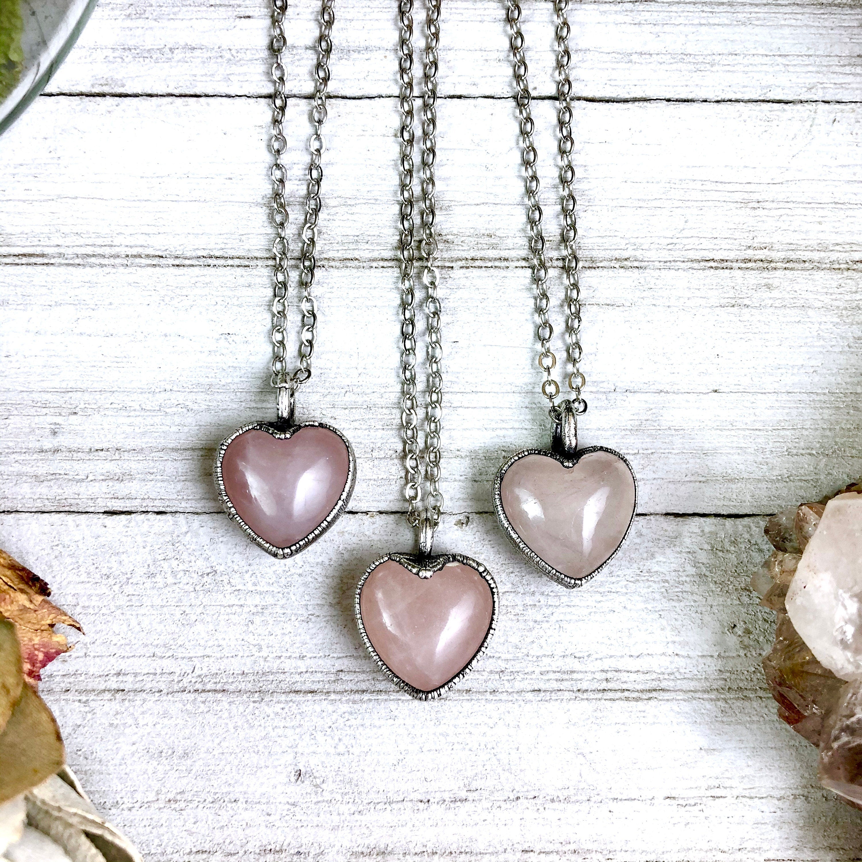 Rose Quartz Heart Crystal Necklace, Crystal Necklace, Moonstone Necklace, Heart Necklace, Love Necklace, Quartz top Wand Necklace, Necklace