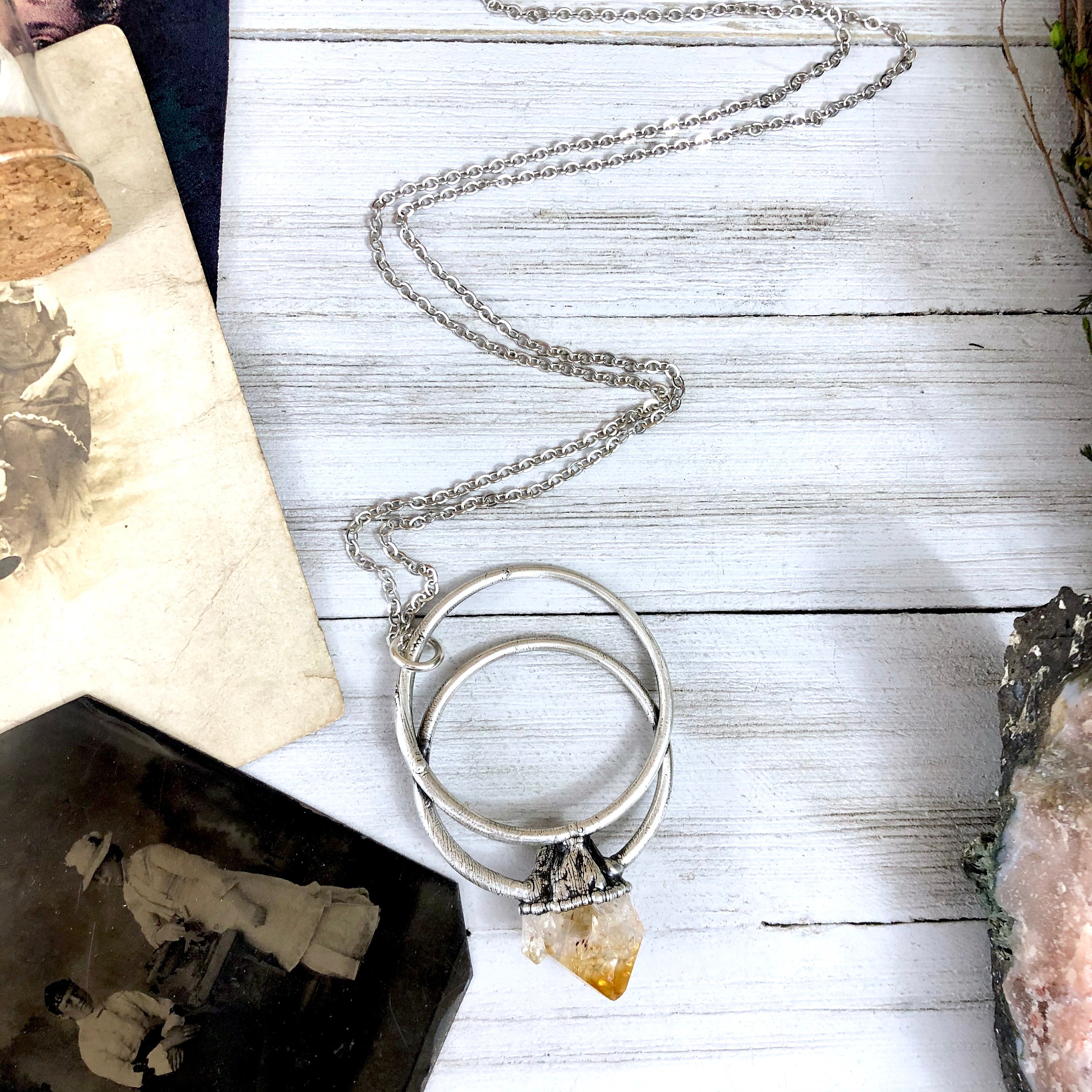 Large Raw Citrine Necklace / Big Crystal Necklace Silver / Natural Crystal Jewelry 2024 Citrine Birthstone Jewelry / Silver Statement Necklace