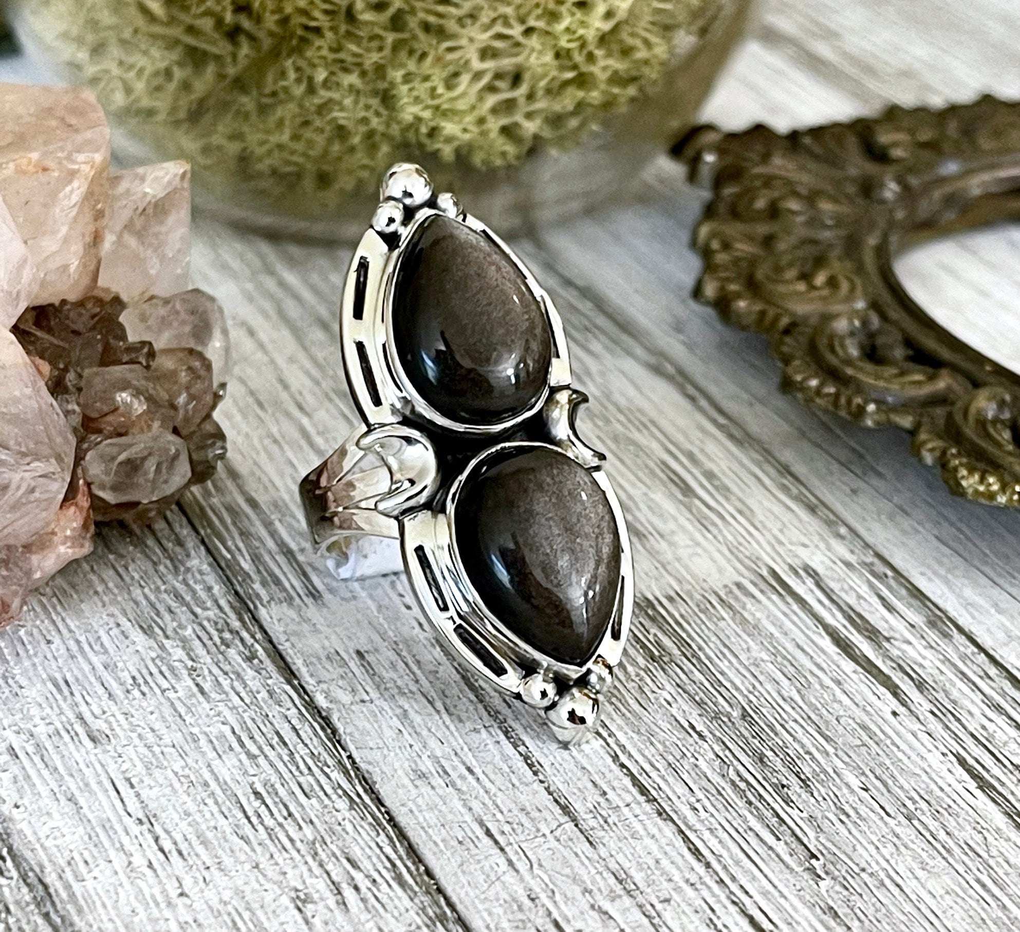 Solid sales obsidian ring