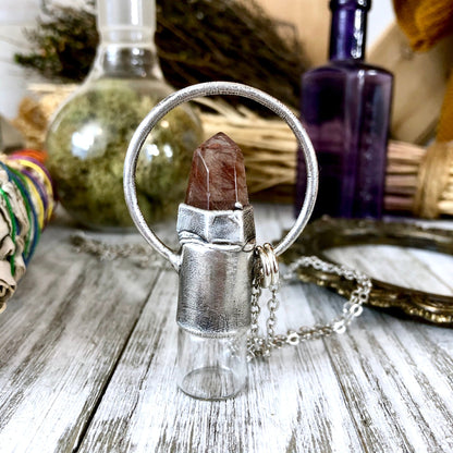 Rutilated Quartz Crystal Essential Oil Rollerball Necklace Pendant in Silver / Foxlark Collection - One of a Kind.