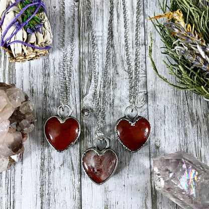 Red Jasper Crystal Heart Necklace in Fine Silver / Stone Pendant / Gift for Her Heart Shaped Necklace