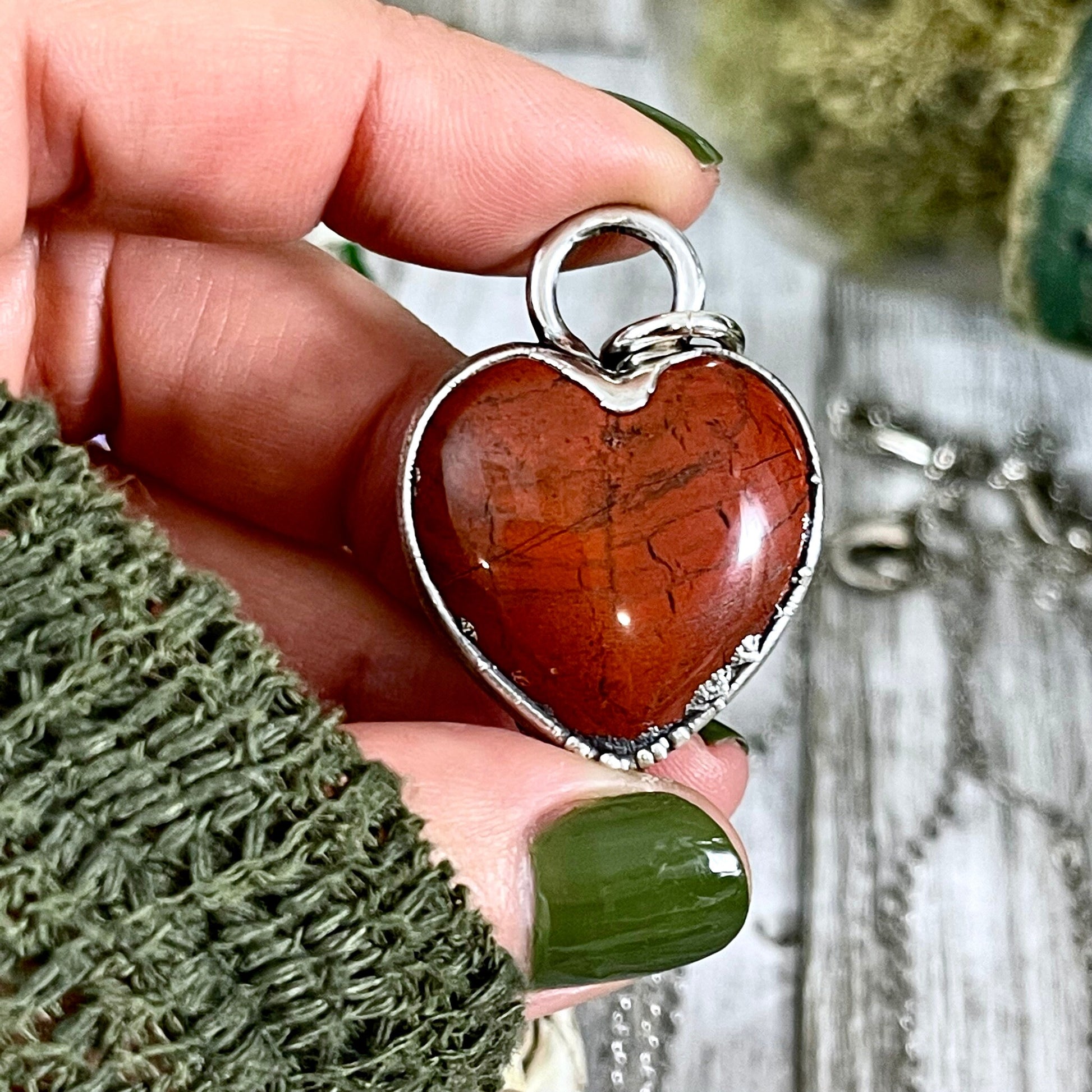 Red Jasper Crystal Heart Necklace in Fine Silver / Stone Pendant / Gift for Her Heart Shaped Necklace