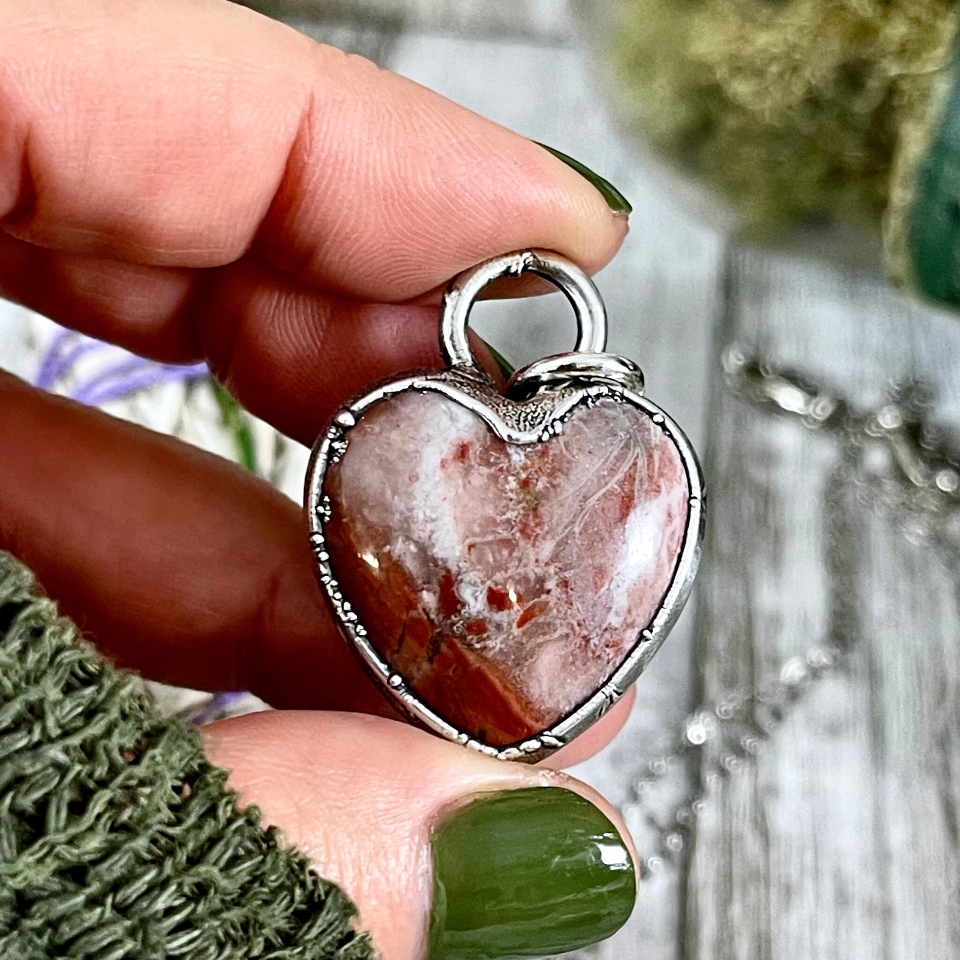 Red Jasper Crystal Heart Necklace in Fine Silver / Stone Pendant / Gift for Her Heart Shaped Necklace