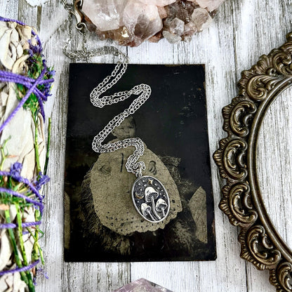 925 Sterling Silver, boho jewelry, Etsy ID: 1151246375, Geometric Necklace, Gothic Jewelry, Jewelry, Mushroom Jewelry, Mushroom Necklace, Necklaces, Pendants, Star and Moon, Talisman Necklace, Tiny Mushroom, TINY TALISMANS, Witch Jewelry, Witch necklace,