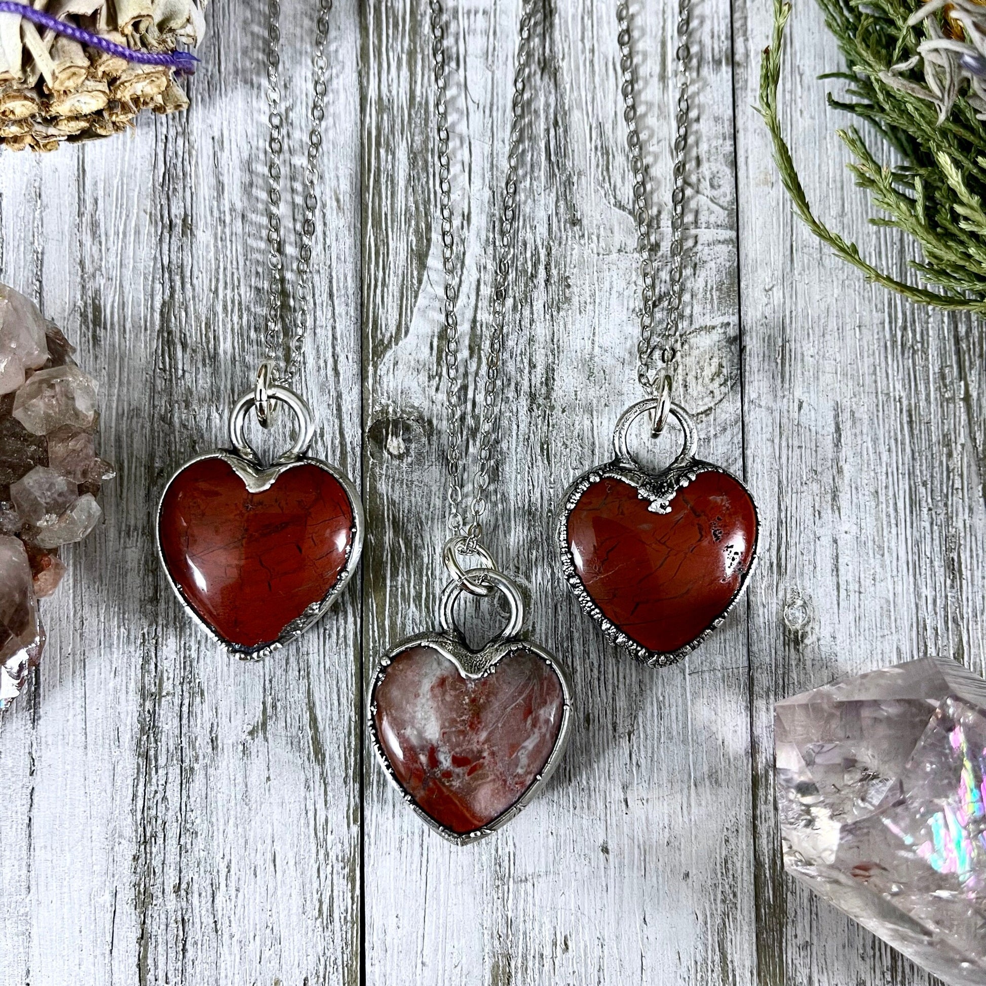 Red Jasper Crystal Heart Necklace in Fine Silver / Stone Pendant / Gift for Her Heart Shaped Necklace