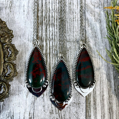 Midnight Moon Necklace - Bloodstone Crystal Teardrop Necklace in Sterling Silver -Designed by FOXLARK Collection/ Witchy Crystal Necklace