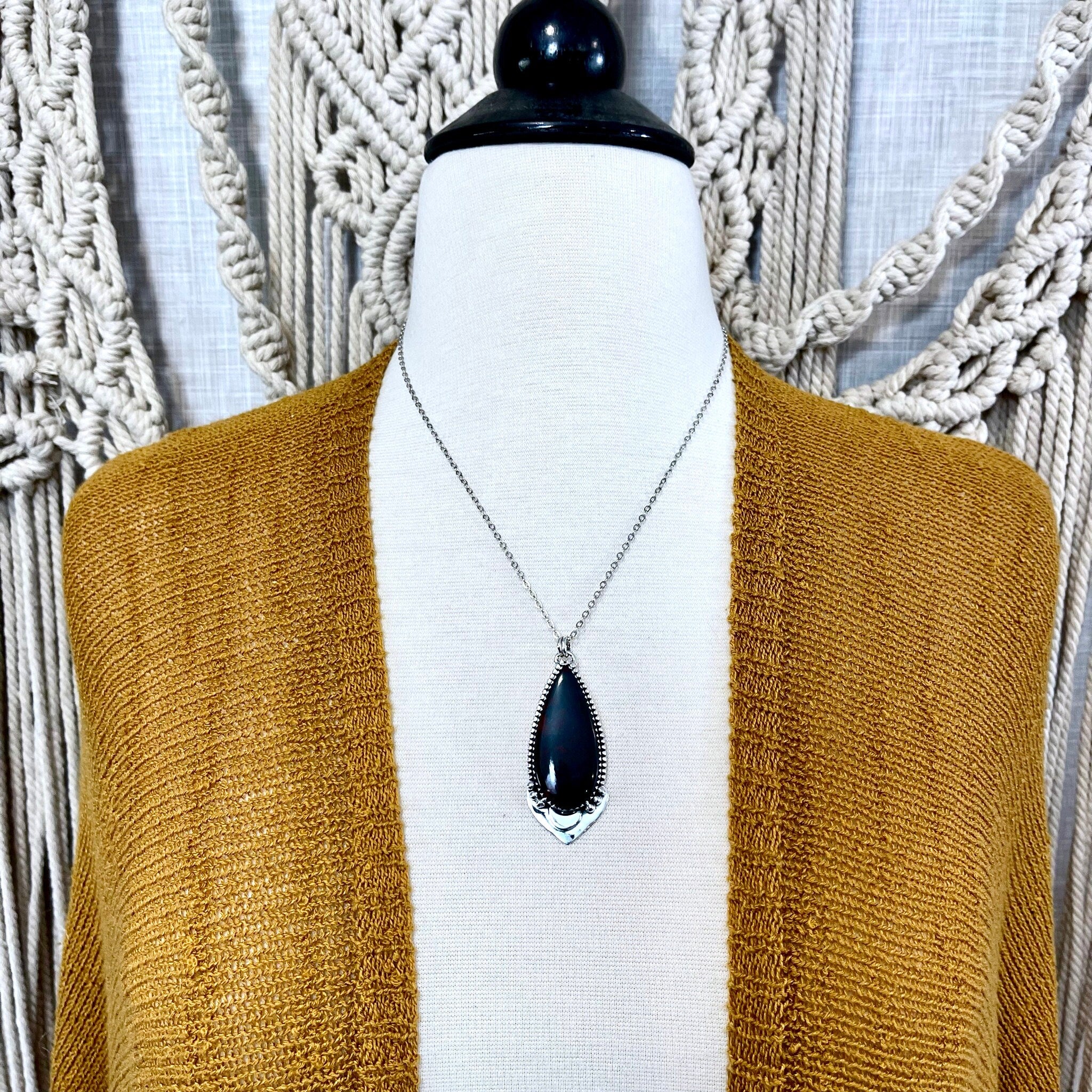 Midnight Moon Crystal Necklace - Bloodstone Necklace in Sterling Silver /  Designed by FOXLARK