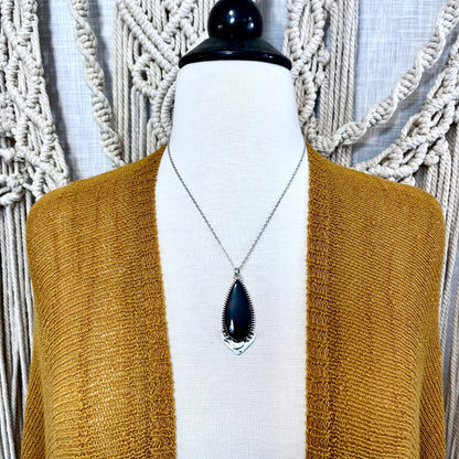 Midnight Moon Necklace - Bloodstone Crystal Teardrop Necklace in Sterling Silver -Designed by FOXLARK Collection/ Witchy Crystal Necklace