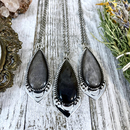 Midnight Moon Necklace - Silver Sheen Crystal Teardrop Necklace in Sterling Silver -Designed by FOXLARK Collection / Gothic Jewelry