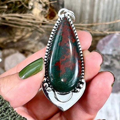 Midnight Moon Necklace - Bloodstone Crystal Teardrop Necklace in Sterling Silver -Designed by FOXLARK Collection/ Witchy Crystal Necklace