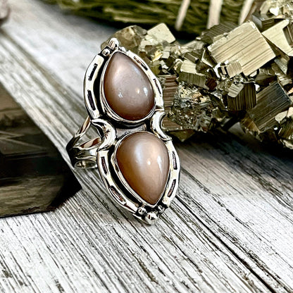 Big crystal ring, Big stone ring, boho jewelry, boho ring, Etsy ID: 1218761324, Foxlark Alchemy, FOXLARK- RINGS, gypsy ring, Jewelry, Moon Jewelry, Moonstone Jewelry, Moonstone Ring, Peach Moonstone, Rings, Statement Ring, Statement Rings, Wholesale, Witc