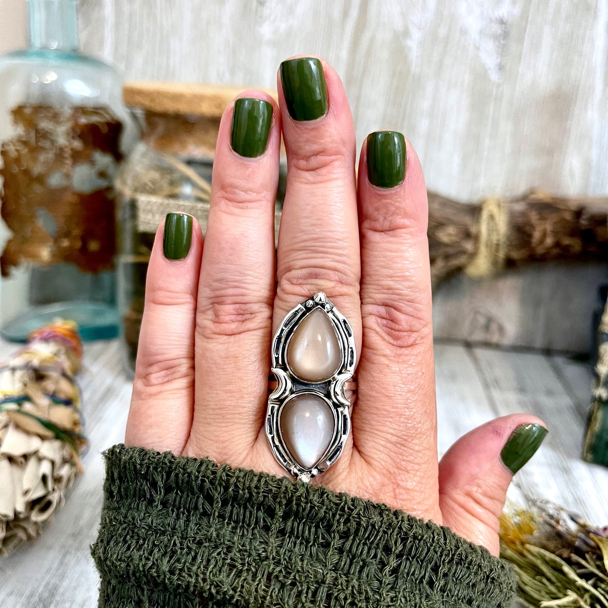 Big crystal ring, Big stone ring, boho jewelry, boho ring, Etsy ID: 1218761324, Foxlark Alchemy, FOXLARK- RINGS, gypsy ring, Jewelry, Moon Jewelry, Moonstone Jewelry, Moonstone Ring, Peach Moonstone, Rings, Statement Ring, Statement Rings, Wholesale, Witc