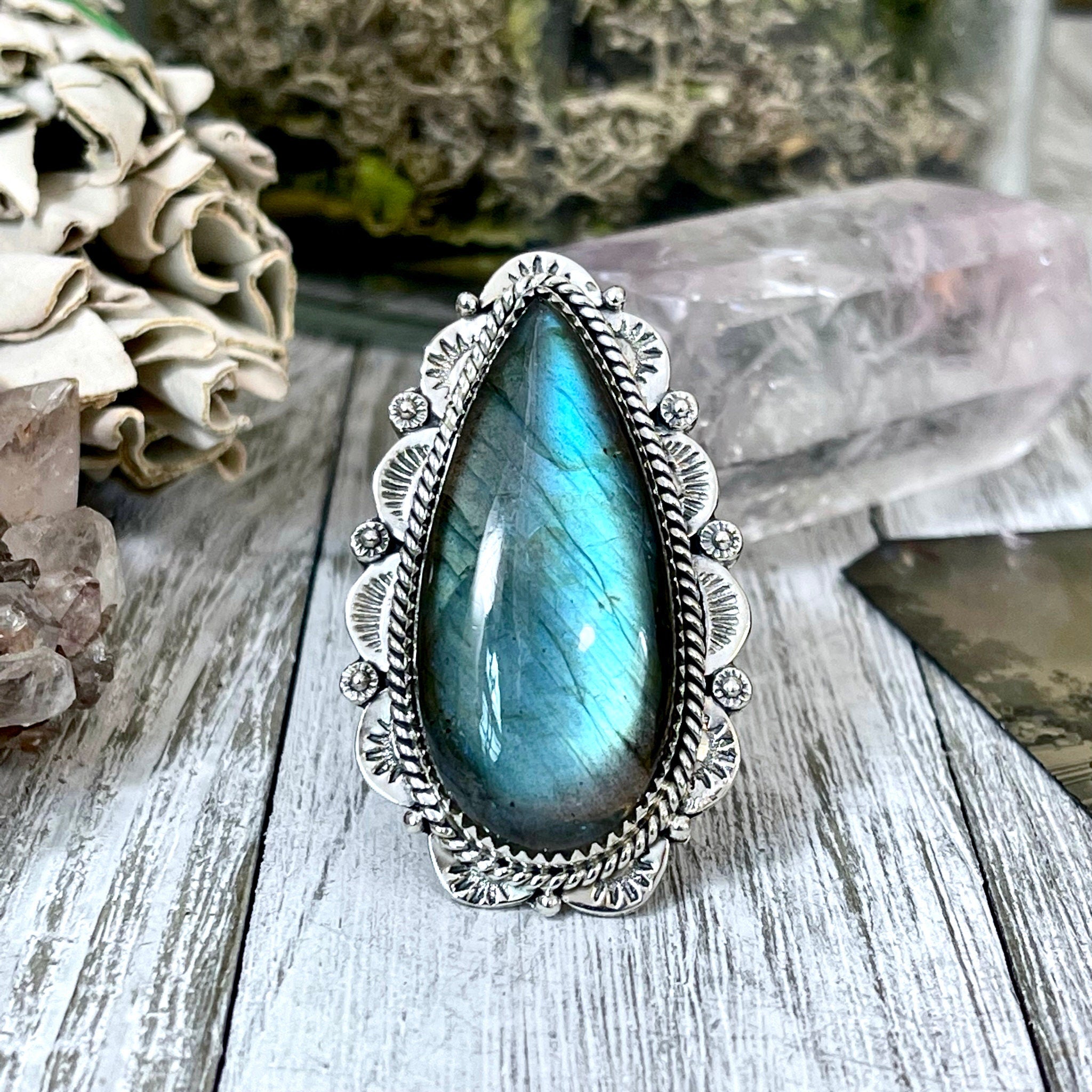 Labradorite Teardrop Antique fashion Sterling Pendant Necklace