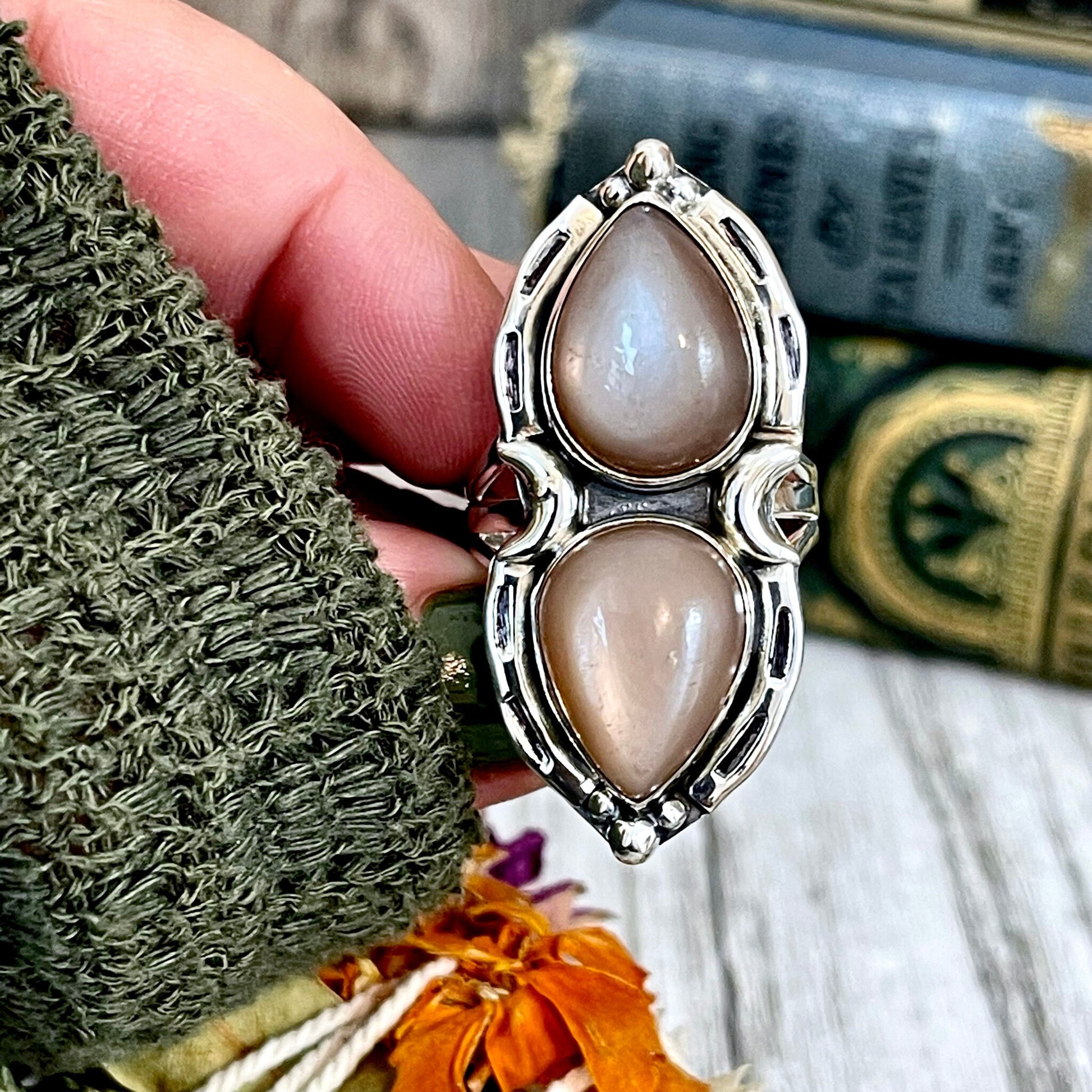 Big crystal ring, Big stone ring, boho jewelry, boho ring, Etsy ID: 1218761324, Foxlark Alchemy, FOXLARK- RINGS, gypsy ring, Jewelry, Moon Jewelry, Moonstone Jewelry, Moonstone Ring, Peach Moonstone, Rings, Statement Ring, Statement Rings, Wholesale, Witc