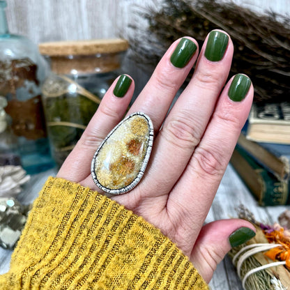 big Silver ring, Big Statement ring, Bohemian Jewelry, Bohemian Ring, Boho Crystal Jewelry, Boho Ring, Crystal Jewelry, Crystal Ring, Etsy ID: 1260025619, Fossil Coral Ring, FOXLARK- RINGS, Gypsy Jewelry, Jewelry, Large Stone Ring, Natural Stone Ring, Rin