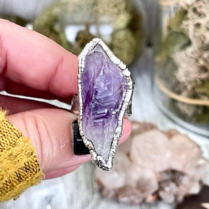 Big Crystal Ring, Big Silver Ring, Big Stone Ring, Birthstone Jewelry, Etsy ID: 1308269207, FOXLARK- RINGS, Gemstone Jewelry, Jewelry, Large Crystal Ring, Natural stone ring, Purple Gemstone, Purple Stone Ring, Raw Amethyst Ring, Raw Crystal Ring, Rings,