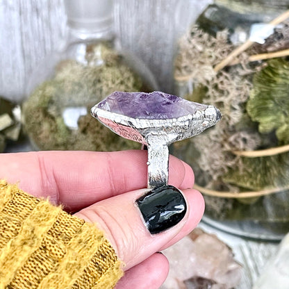 Big Crystal Ring, Big Silver Ring, Big Stone Ring, Birthstone Jewelry, Etsy ID: 1308269207, FOXLARK- RINGS, Gemstone Jewelry, Jewelry, Large Crystal Ring, Natural stone ring, Purple Gemstone, Purple Stone Ring, Raw Amethyst Ring, Raw Crystal Ring, Rings,