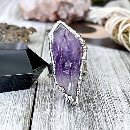 Big Crystal Ring, Big Silver Ring, Big Stone Ring, Birthstone Jewelry, Etsy ID: 1308269207, FOXLARK- RINGS, Gemstone Jewelry, Jewelry, Large Crystal Ring, Natural stone ring, Purple Gemstone, Purple Stone Ring, Raw Amethyst Ring, Raw Crystal Ring, Rings,