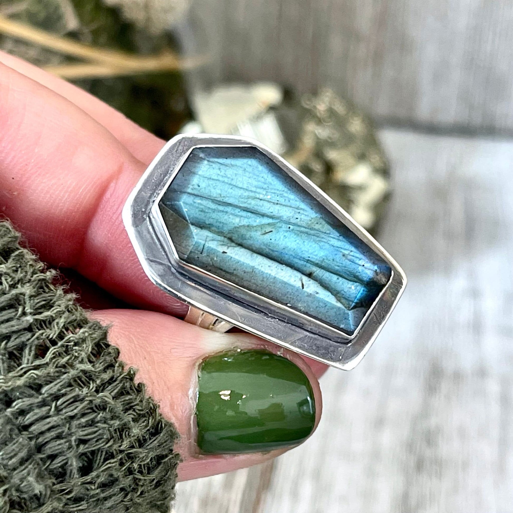 Coffin Jewelry, Coffin Ring, Crescent Moon, Crystal Ring, Etsy Id 1102370293, Foxlark Alchemy, FOXLARK- RINGS, Goth Jewelry, Gypsy Ring, Halloween Jewelry, Halloween Ring, Jewelry, Labradorite Ring, Rings, Statement Rings, Wholesale, Witch Jewelry