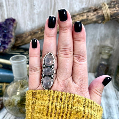 3 Stone Ring, Adjustable Ring, Big Crystal Ring, Big Stone Ring, Bohemian Ring, Boho Jewelry, Boho Ring, Etsy ID: 1319737114, Festival Jewelry, Foxlark Alchemy, Foxlark- Rings, Gift For Woman, Jewelry, Pink Crystal Jewelry, Rings, Rose Quartz Ring, Statem