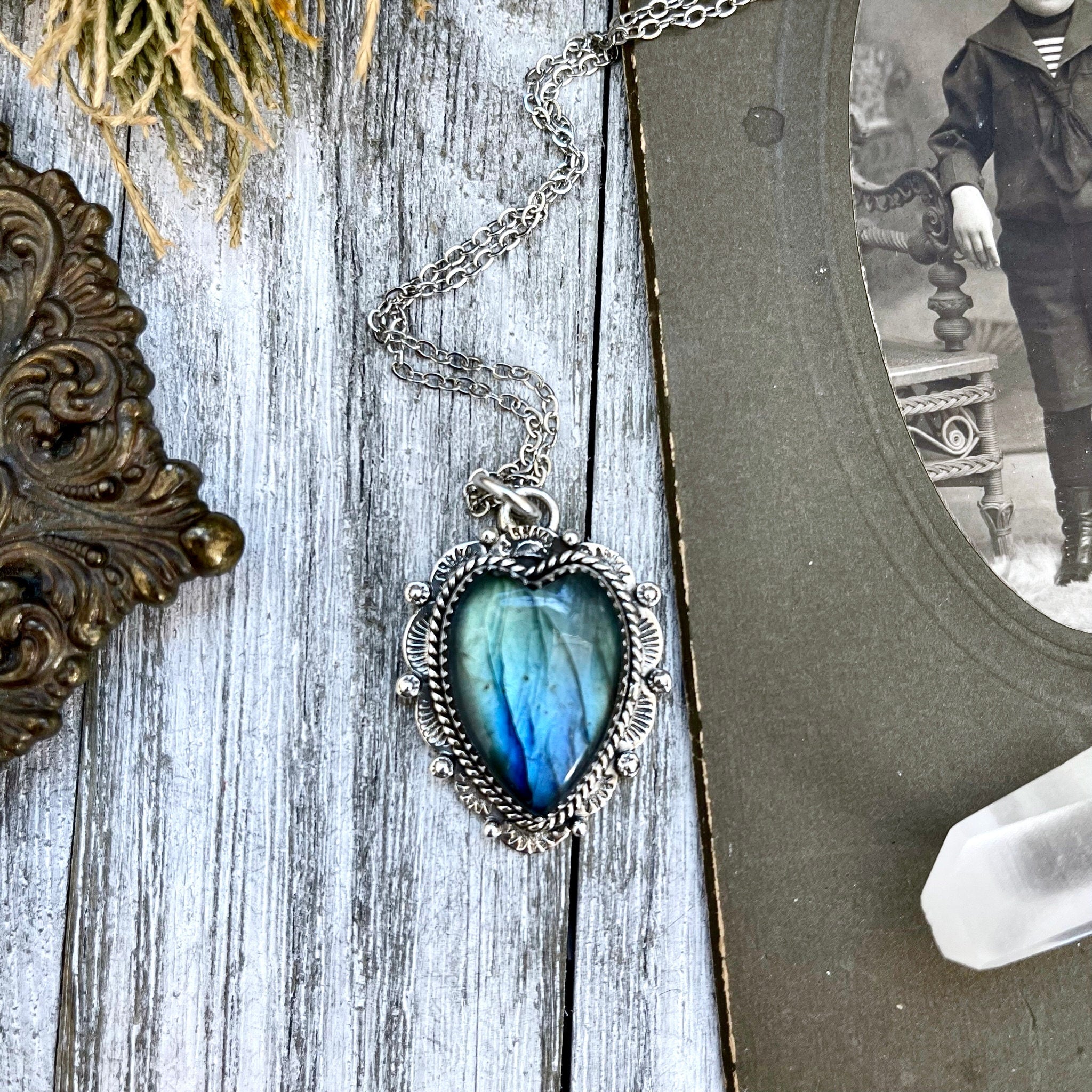 Orange/ purple labradorite and popular Ethiopian opal coffin with ghost pendant