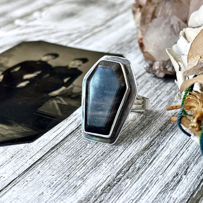 Black Stone Ring, Coffin Jewelry, Coffin Ring, Crystal Ring, Etsy Id 1088434750, Foxlark Alchemy, FOXLARK- RINGS, Goth Jewelry, Gypsy Ring, Halloween Jewelry, Halloween Ring, Jewelry, Moon Jewelry, Rings, Statement Rings, Wholesale, Witch Jewelry