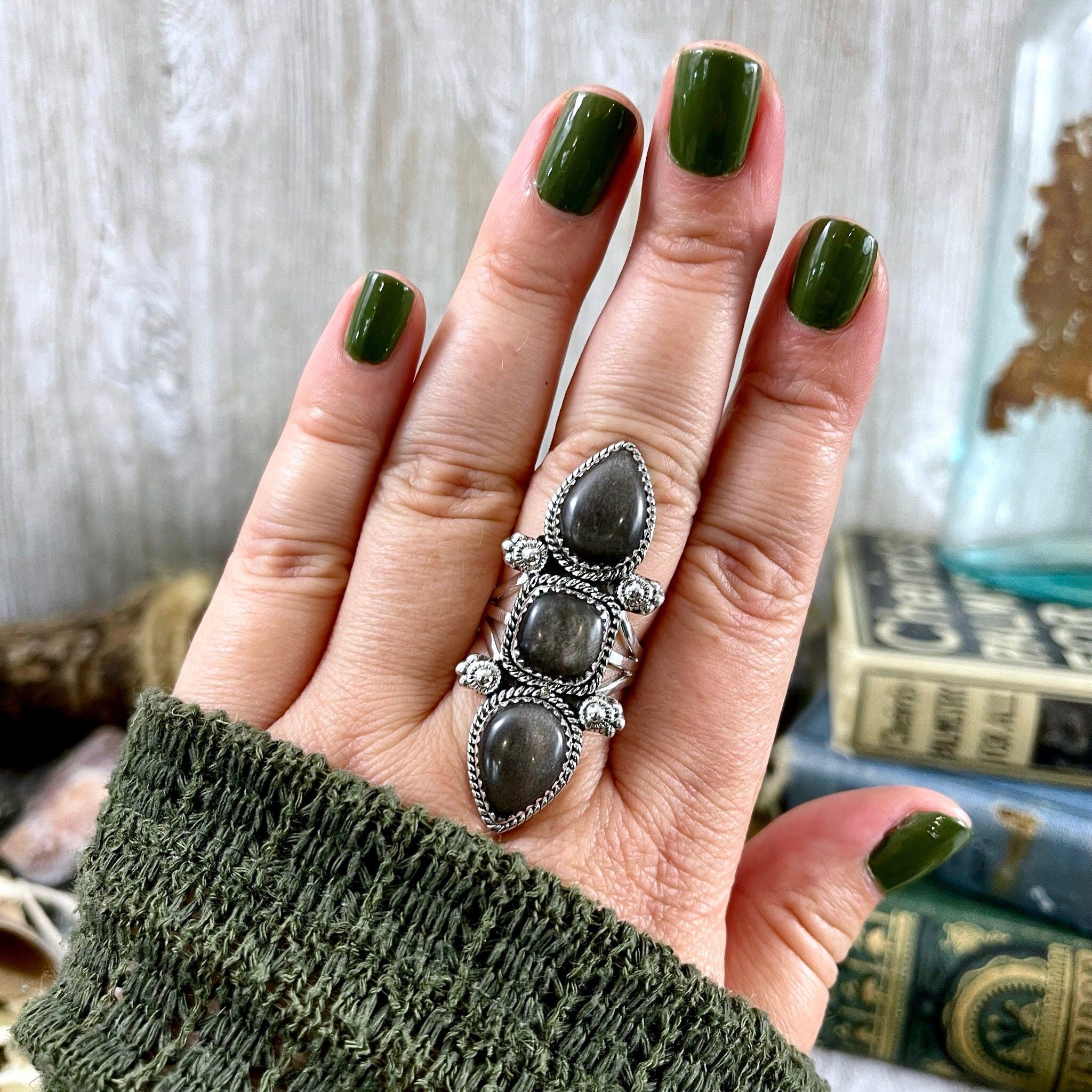 Green obsidian store ring