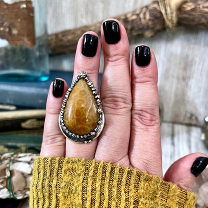 big Silver ring, Big Statement ring, Bohemian Jewelry, Bohemian Ring, Boho Crystal Jewelry, Boho Ring, Crystal Jewelry, Crystal Ring, Etsy ID: 1352822306, Fossil Coral Ring, FOXLARK- RINGS, Gypsy Jewelry, Jewelry, Large Stone Ring, Natural Stone Ring, Rin