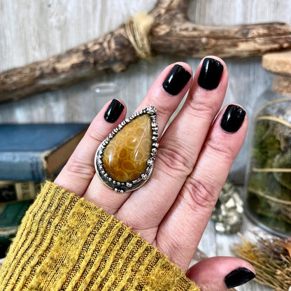 big Silver ring, Big Statement ring, Bohemian Jewelry, Bohemian Ring, Boho Crystal Jewelry, Boho Ring, Crystal Jewelry, Crystal Ring, Etsy ID: 1352822306, Fossil Coral Ring, FOXLARK- RINGS, Gypsy Jewelry, Jewelry, Large Stone Ring, Natural Stone Ring, Rin