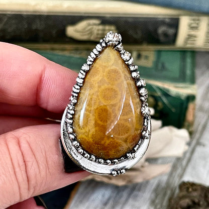 big Silver ring, Big Statement ring, Bohemian Jewelry, Bohemian Ring, Boho Crystal Jewelry, Boho Ring, Crystal Jewelry, Crystal Ring, Etsy ID: 1352822306, Fossil Coral Ring, FOXLARK- RINGS, Gypsy Jewelry, Jewelry, Large Stone Ring, Natural Stone Ring, Rin