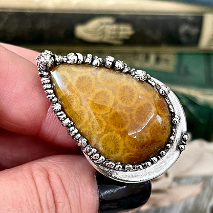 big Silver ring, Big Statement ring, Bohemian Jewelry, Bohemian Ring, Boho Crystal Jewelry, Boho Ring, Crystal Jewelry, Crystal Ring, Etsy ID: 1352822306, Fossil Coral Ring, FOXLARK- RINGS, Gypsy Jewelry, Jewelry, Large Stone Ring, Natural Stone Ring, Rin