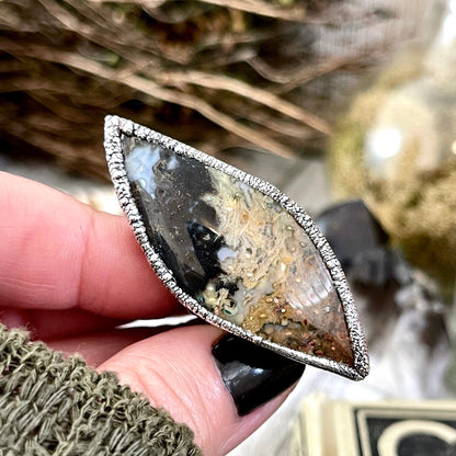 Big Bold Jewelry, Big Crystal Ring, Big Silver Ring, Big Stone Ring, Etsy ID: 1414498699, Fossilized Palm Root, FOXLARK- RINGS, Jewelry, Large Boho Ring, Large Crystal Ring, Large Stone Ring, Natural stone ring, Rings, silver crystal ring, Silver Stone Je