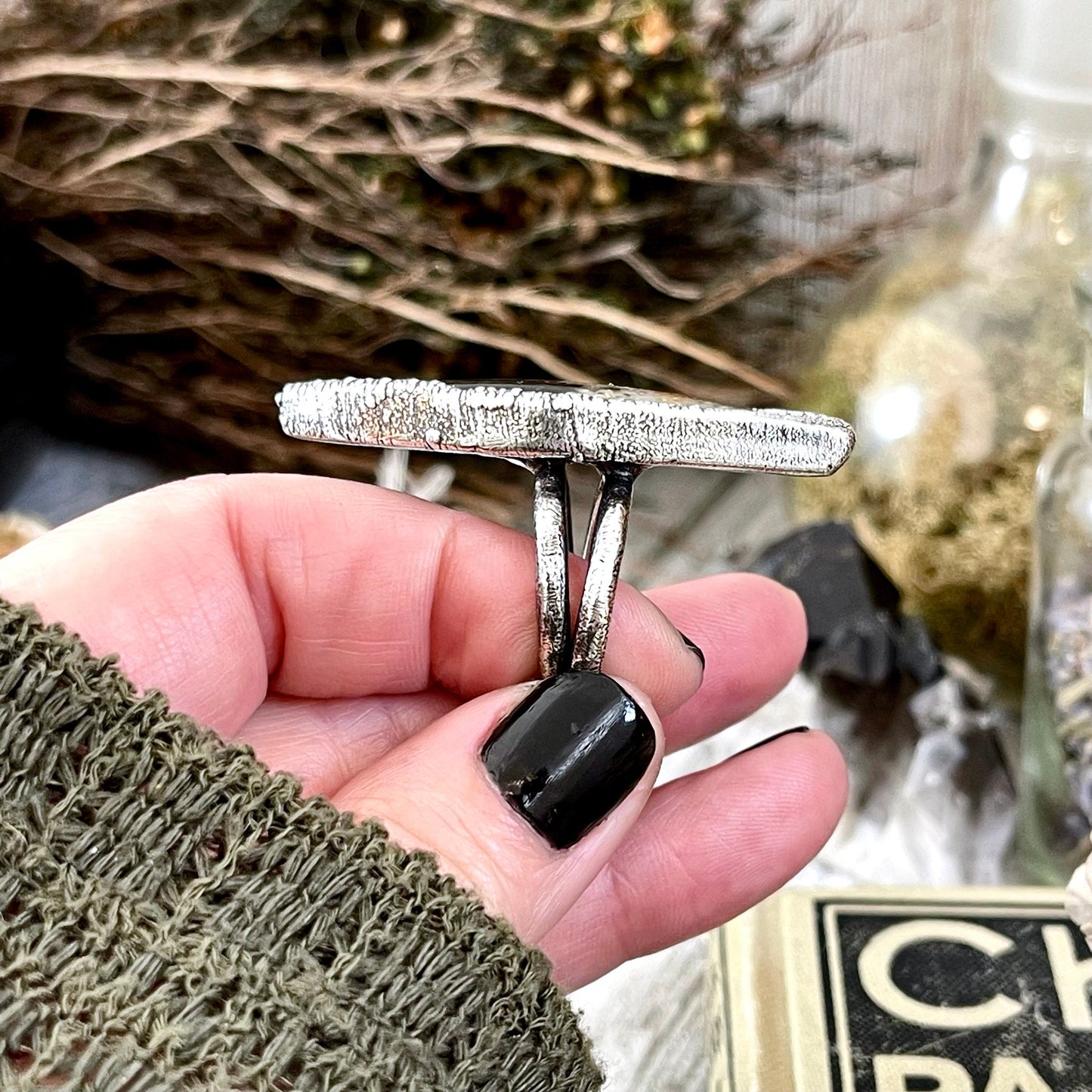 Big Bold Jewelry, Big Crystal Ring, Big Silver Ring, Big Stone Ring, Etsy ID: 1414498699, Fossilized Palm Root, FOXLARK- RINGS, Jewelry, Large Boho Ring, Large Crystal Ring, Large Stone Ring, Natural stone ring, Rings, silver crystal ring, Silver Stone Je