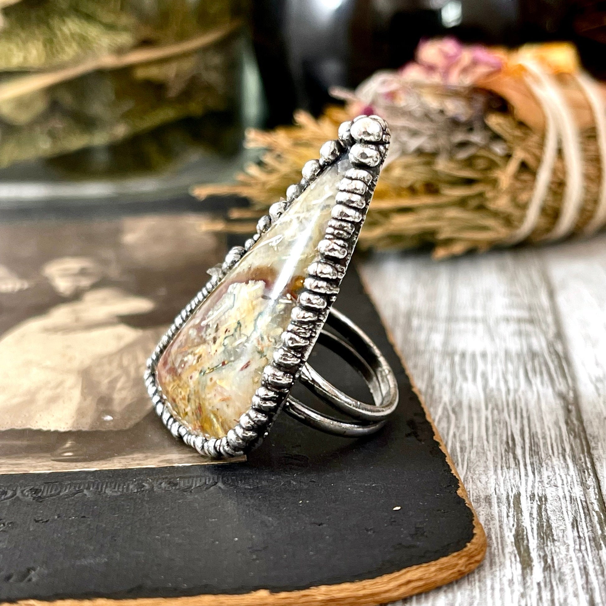 Big Bold Jewelry, Big Crystal Ring, Big Silver Ring, Big Stone Ring, Etsy ID: 1400297634, Fossilized Palm Root, FOXLARK- RINGS, Jewelry, Large Boho Ring, Large Crystal Ring, Large Stone Ring, Natural stone ring, Rings, silver crystal ring, Silver Stone Je