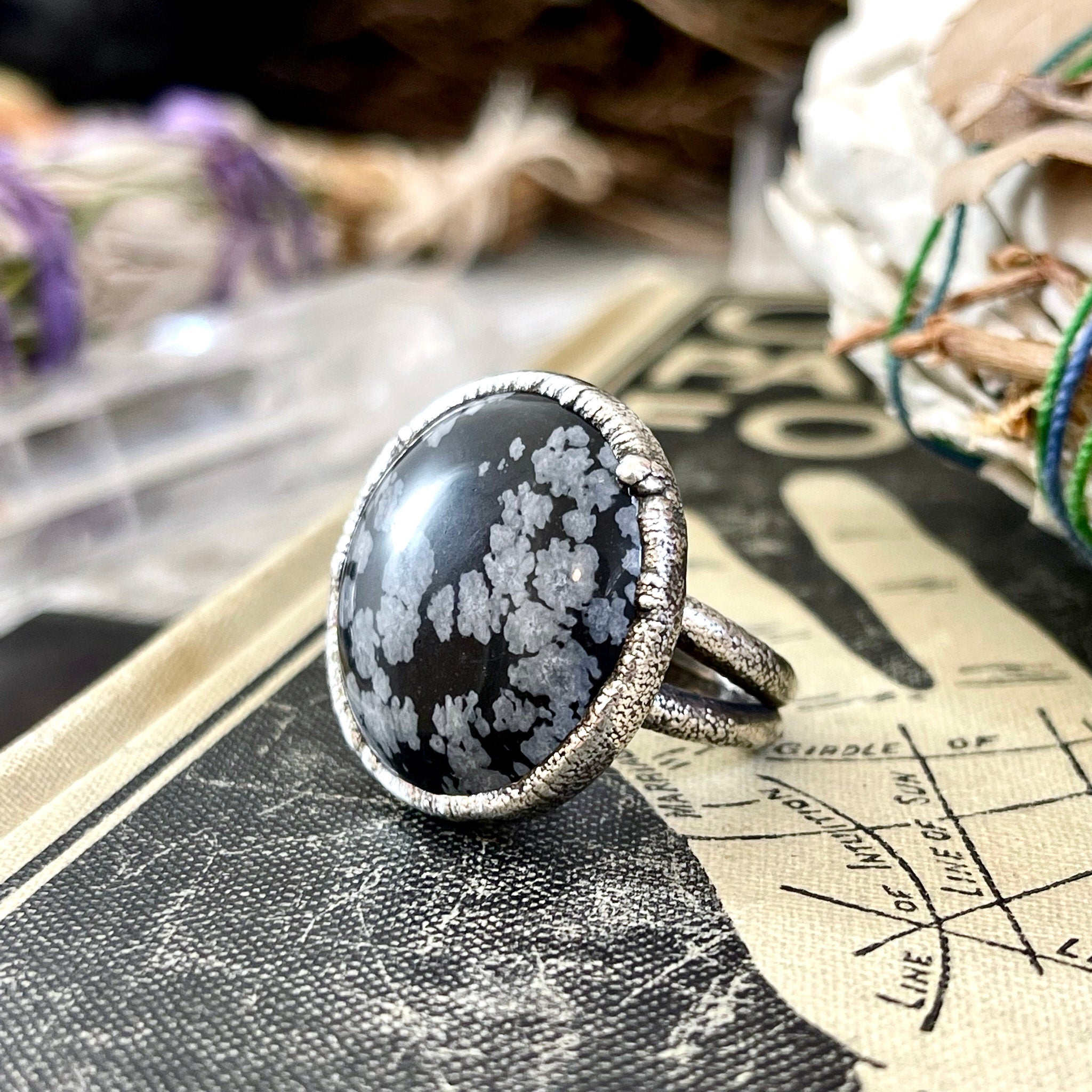 Silver hot sale obsidian ring