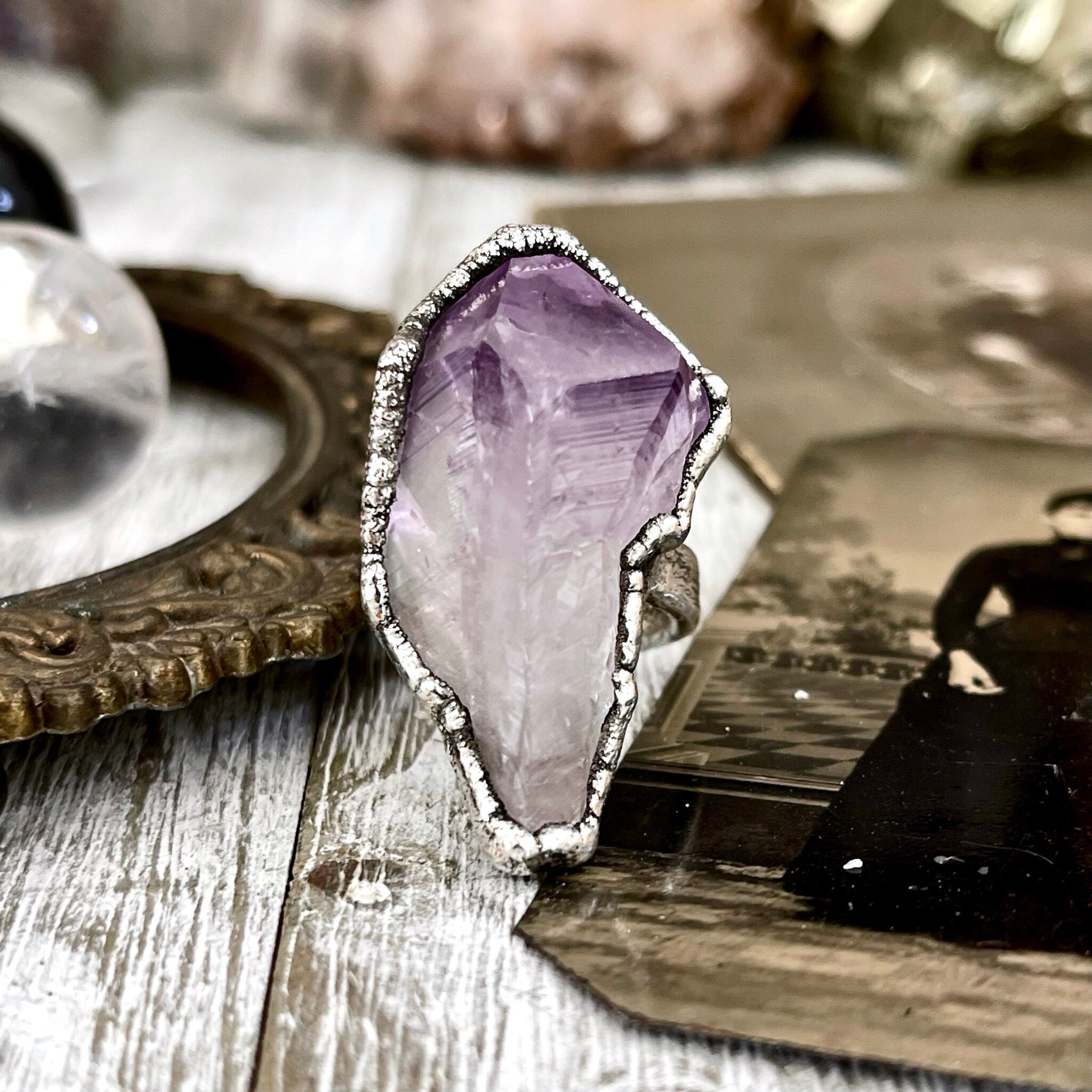 Raw amethyst crystal deals ring