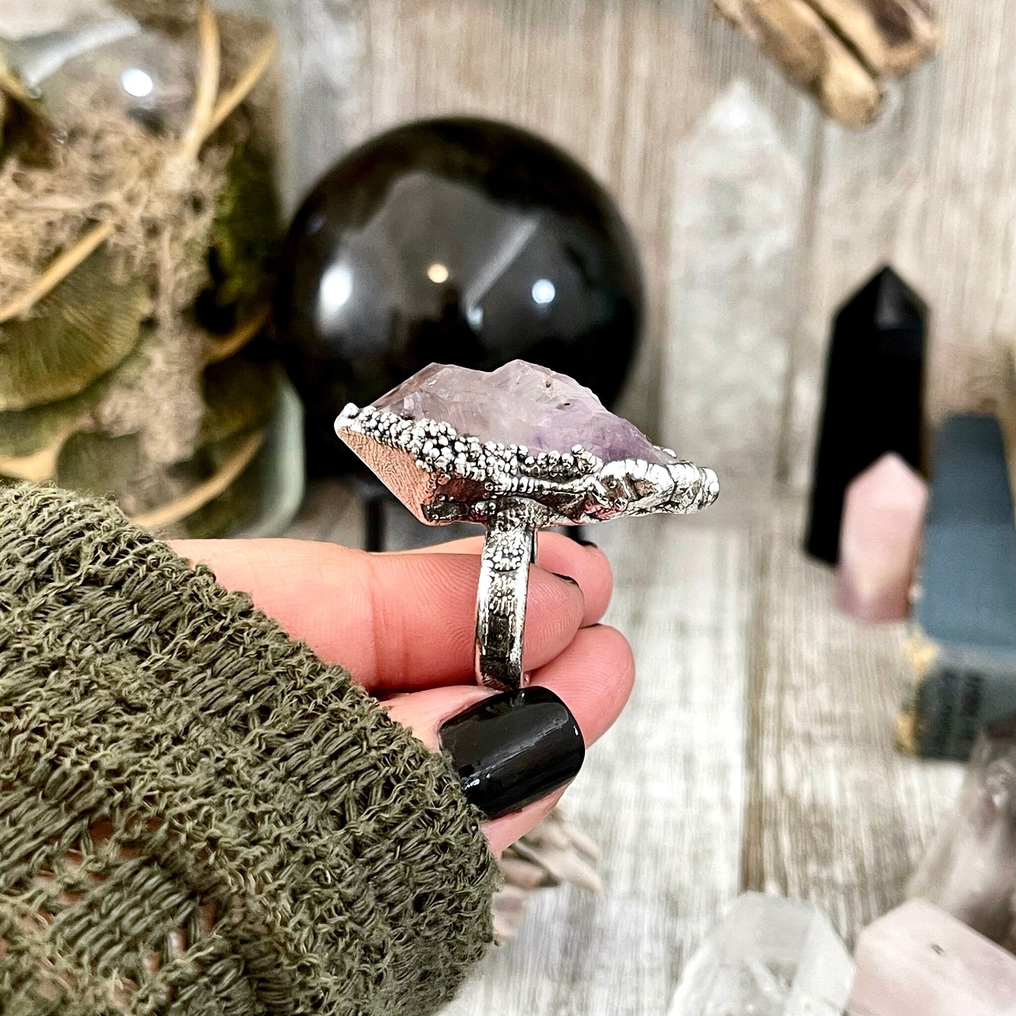 Size 8 Amethyst Point Ring Set in Fine outlets Silver / Foxlark Collection - One of a Kind