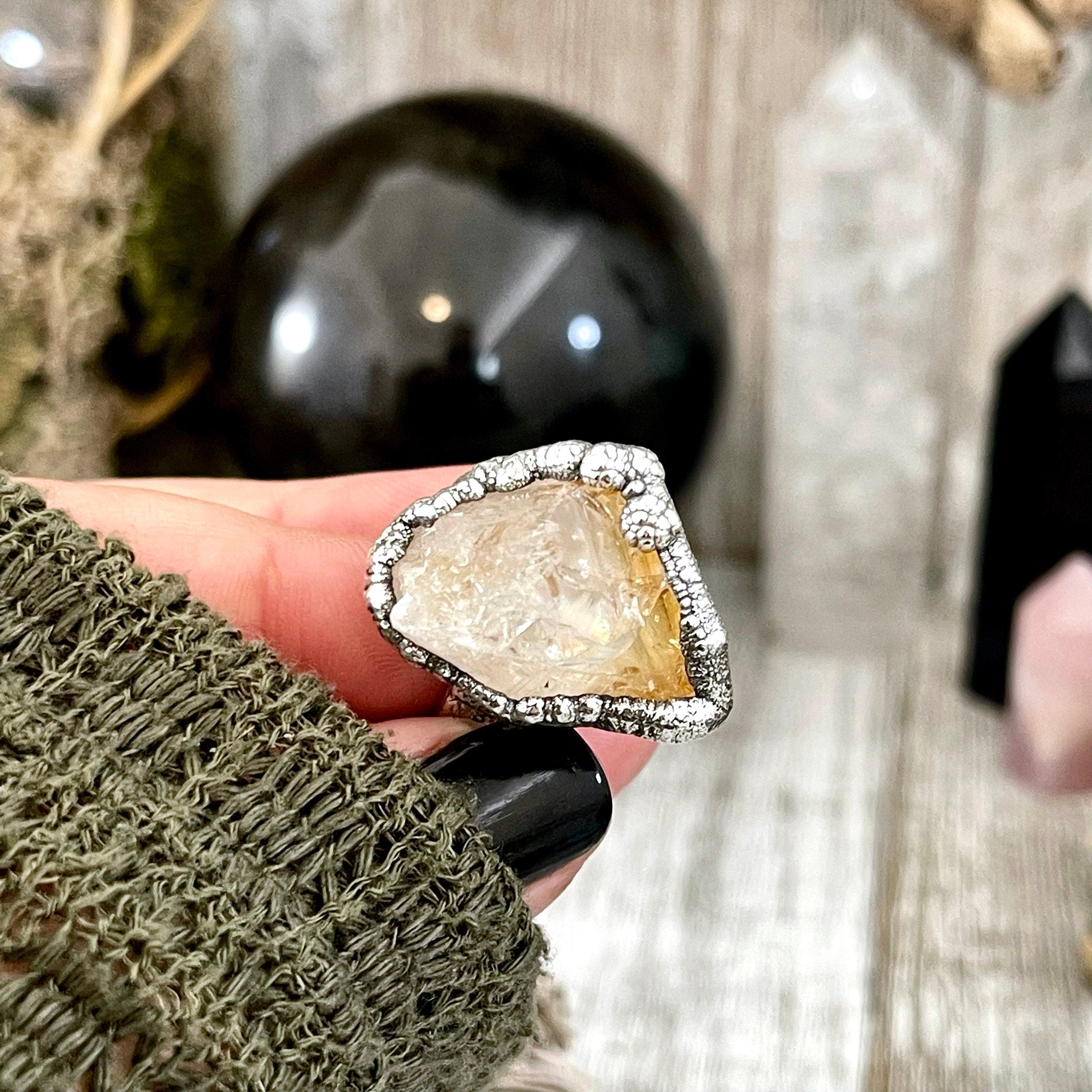 6 Raw Citrine Crystal Point Ring Set in Fine Silver / Foxlark hotsell Collection - One of a Kind