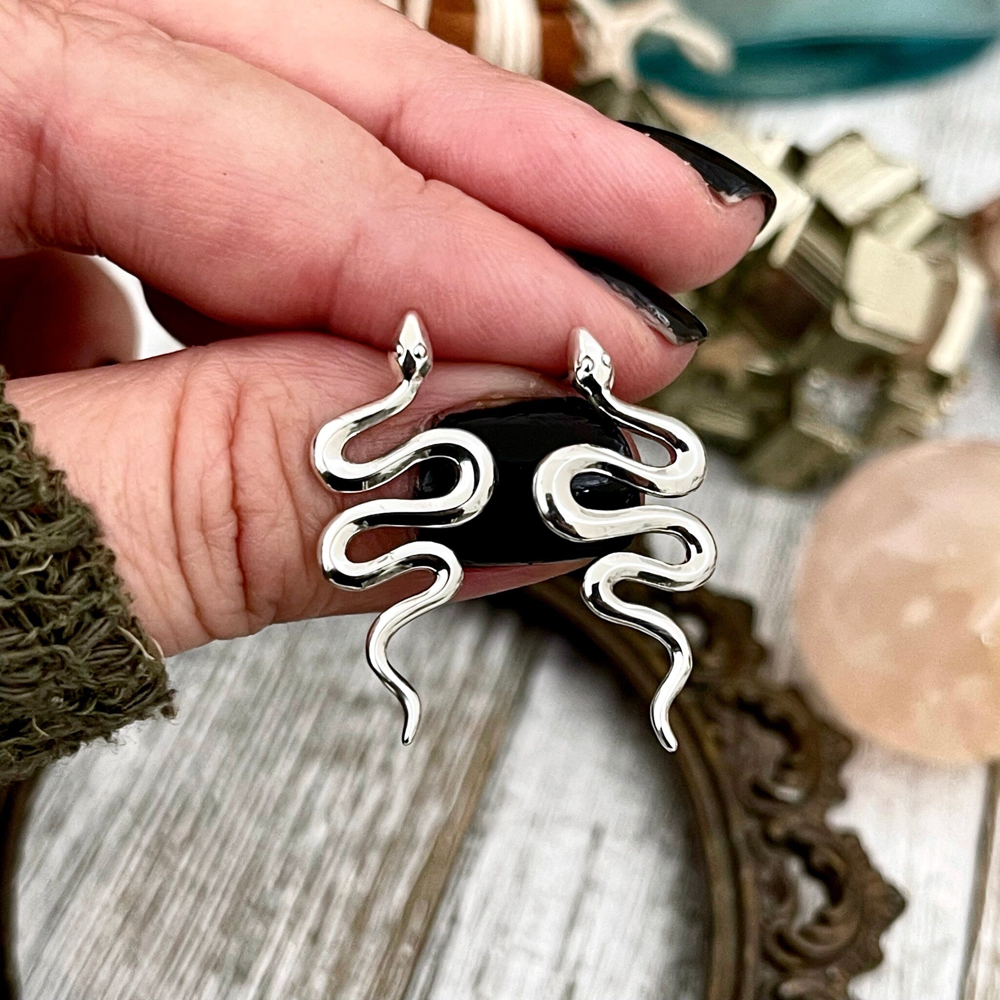 Silver snake stud deals earrings