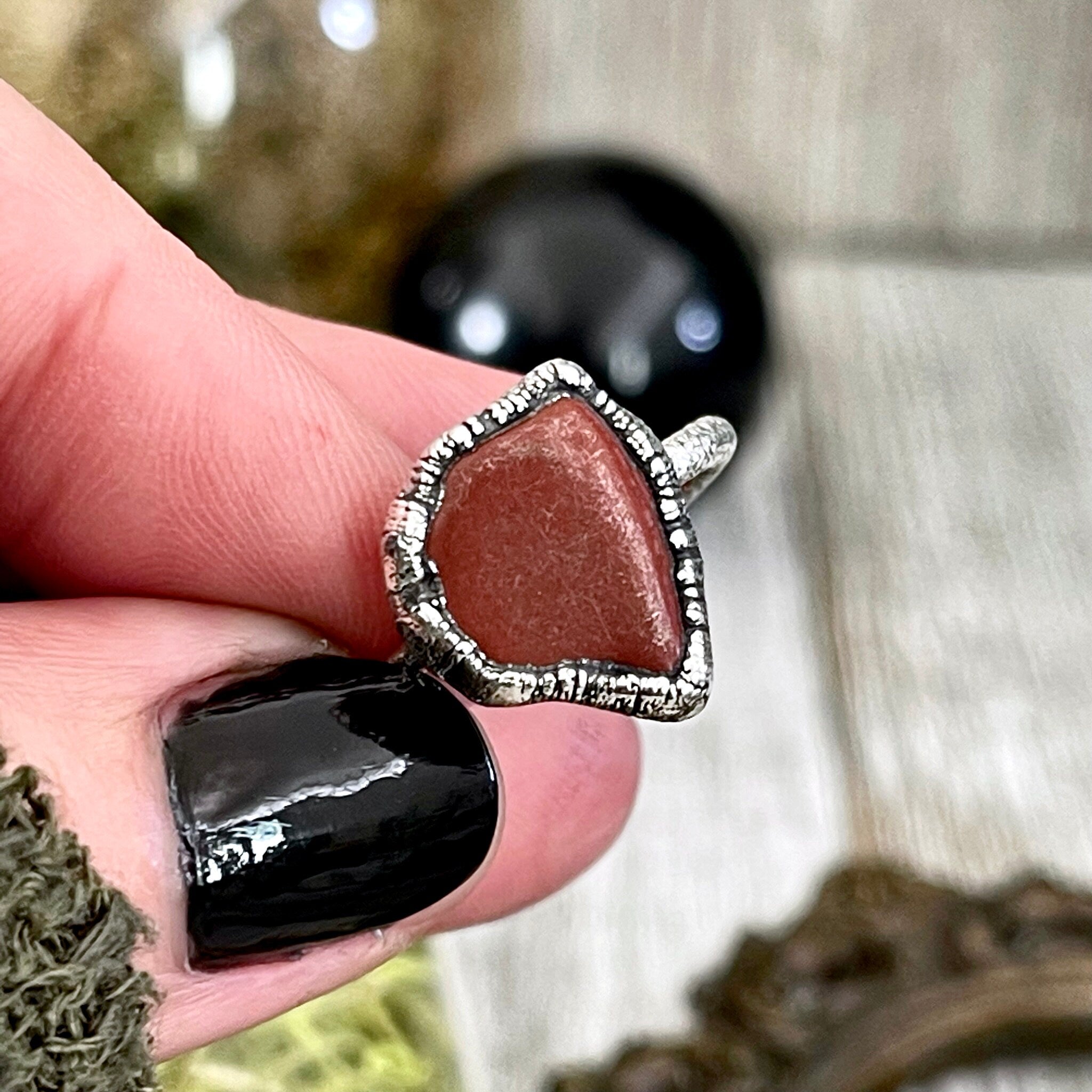 Beautiful 10 mm red jasper set outlets in sterling silver. Size 8.25