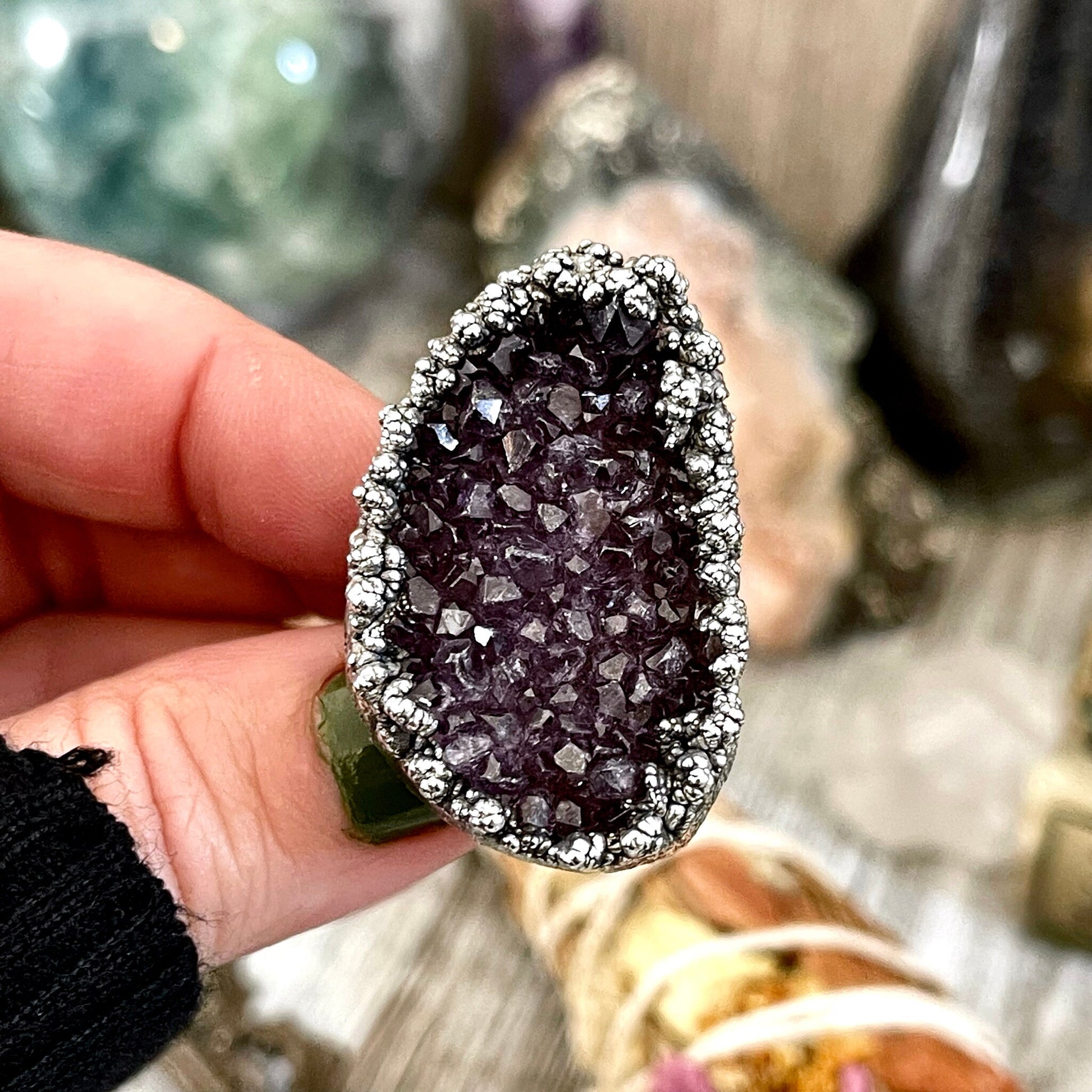 Big Crystal Ring, Big Silver Ring, Big Stone Ring, Birthstone Jewelry, Etsy ID: 1659941217, FOXLARK- RINGS, Gemstone Jewelry, geode ring, Jewelry, Large Crystal Ring, Natural stone ring, Purple Gemstone, Raw Amethyst Ring, Raw Crystal Ring, Rings, Rough A