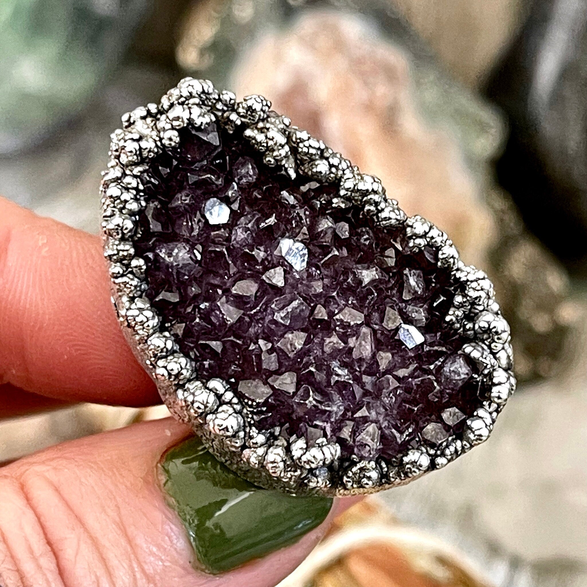 Raw amethyst crystal newest ring