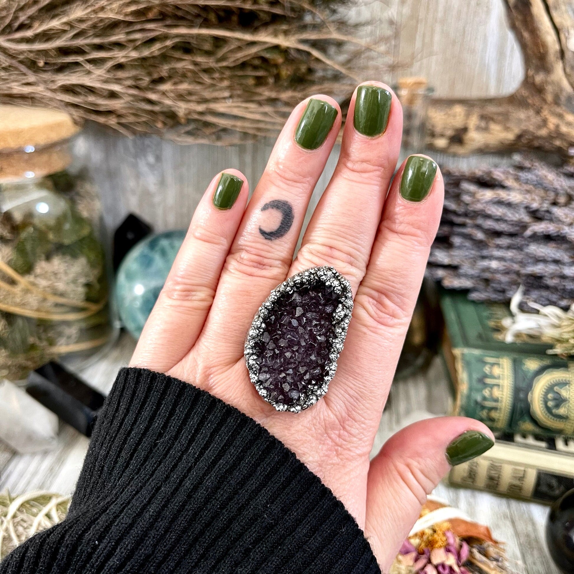 Big Crystal Ring, Big Silver Ring, Big Stone Ring, Birthstone Jewelry, Etsy ID: 1659941217, FOXLARK- RINGS, Gemstone Jewelry, geode ring, Jewelry, Large Crystal Ring, Natural stone ring, Purple Gemstone, Raw Amethyst Ring, Raw Crystal Ring, Rings, Rough A