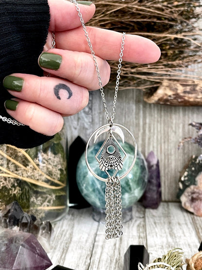 All Seeing Eye, Bohemian Jewelry, Etsy ID: 1655032121, Fringe Necklace, Gothic Jewelry, Jewelry, layering necklace, Moth Necklace, Necklaces, Pendants, planchet charm, Sterling silver, Talisman Necklace, TINY TALISMANS, Totem Amulet, Witch Jewelry, Witch